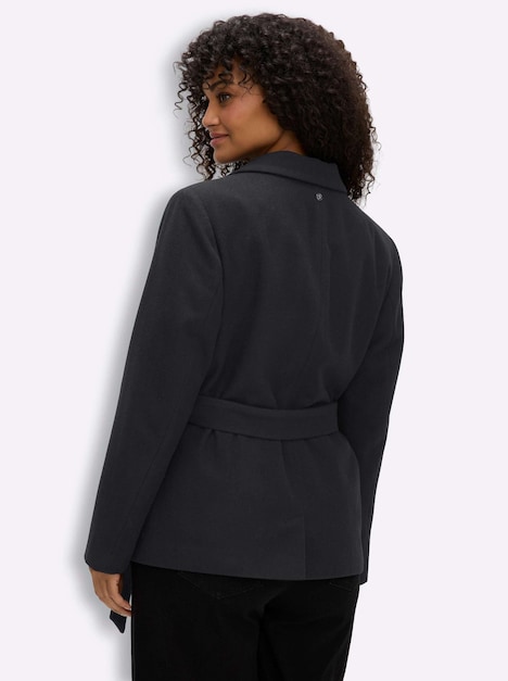 Woll-Jacke Wolljacke mit Bindegürtel Langarm Reverskragen