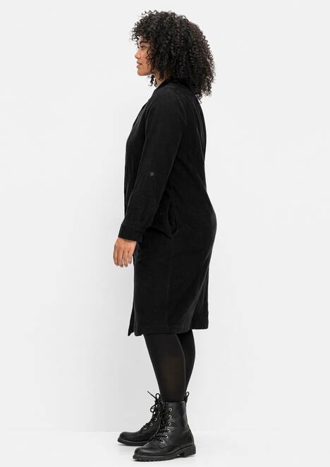 Cord-Kleid Langarm Uni Hemdkragen