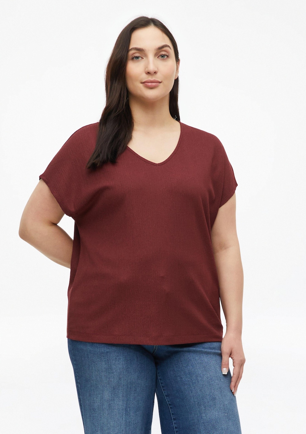 Strukturiertes V-Neck-T-Shirt im Relaxed Fit