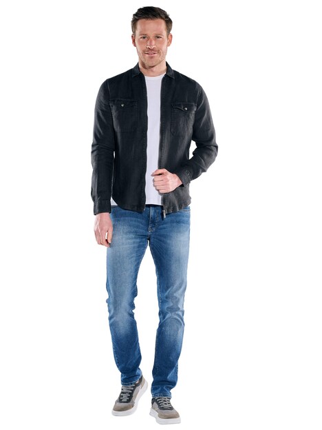 Herren Leinen Overshirt mit Zpper , Saphirblau