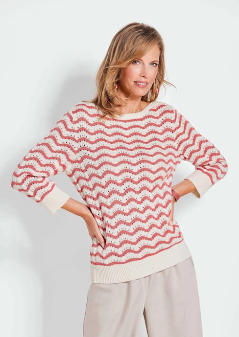 Ringelpullover 3/4-Arm, Ajourdetails