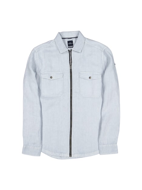 Herren Leinen Overshirt mit Zipper , Hellblau