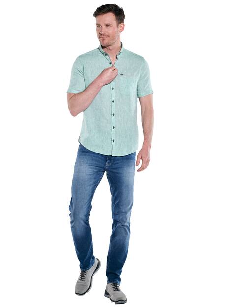 engbers Herren Kurzarm-Hemd mit Leinenanteil , Dunkelgruen