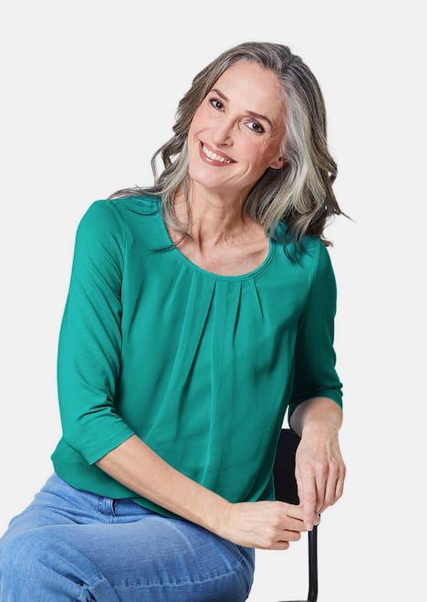 Chiffon-Shirt mit 3/4-Arm, Rundhals