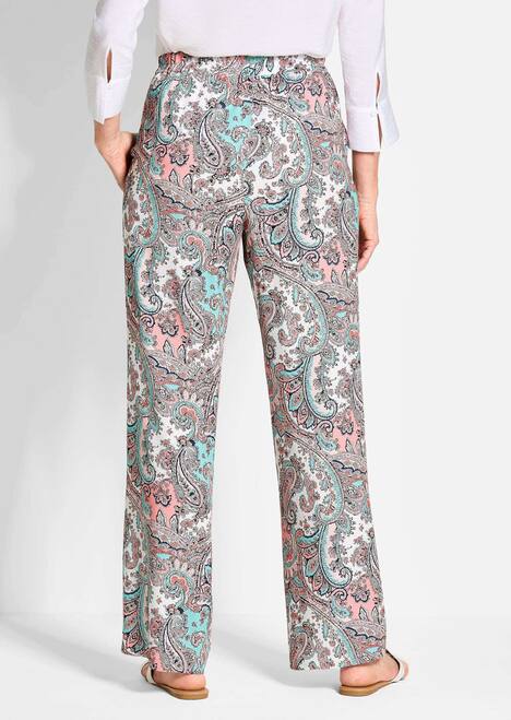 Lange Viskose Schlupfhose mit Paisley-Print und weitem Bein