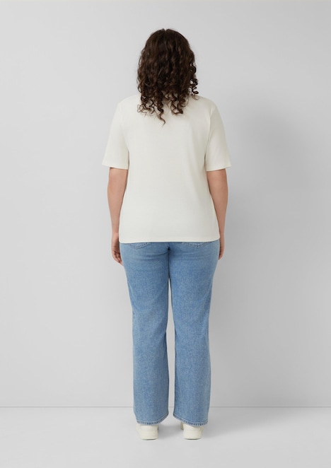 Ripp-T-Shirt mit Spitze am Ausschnitt