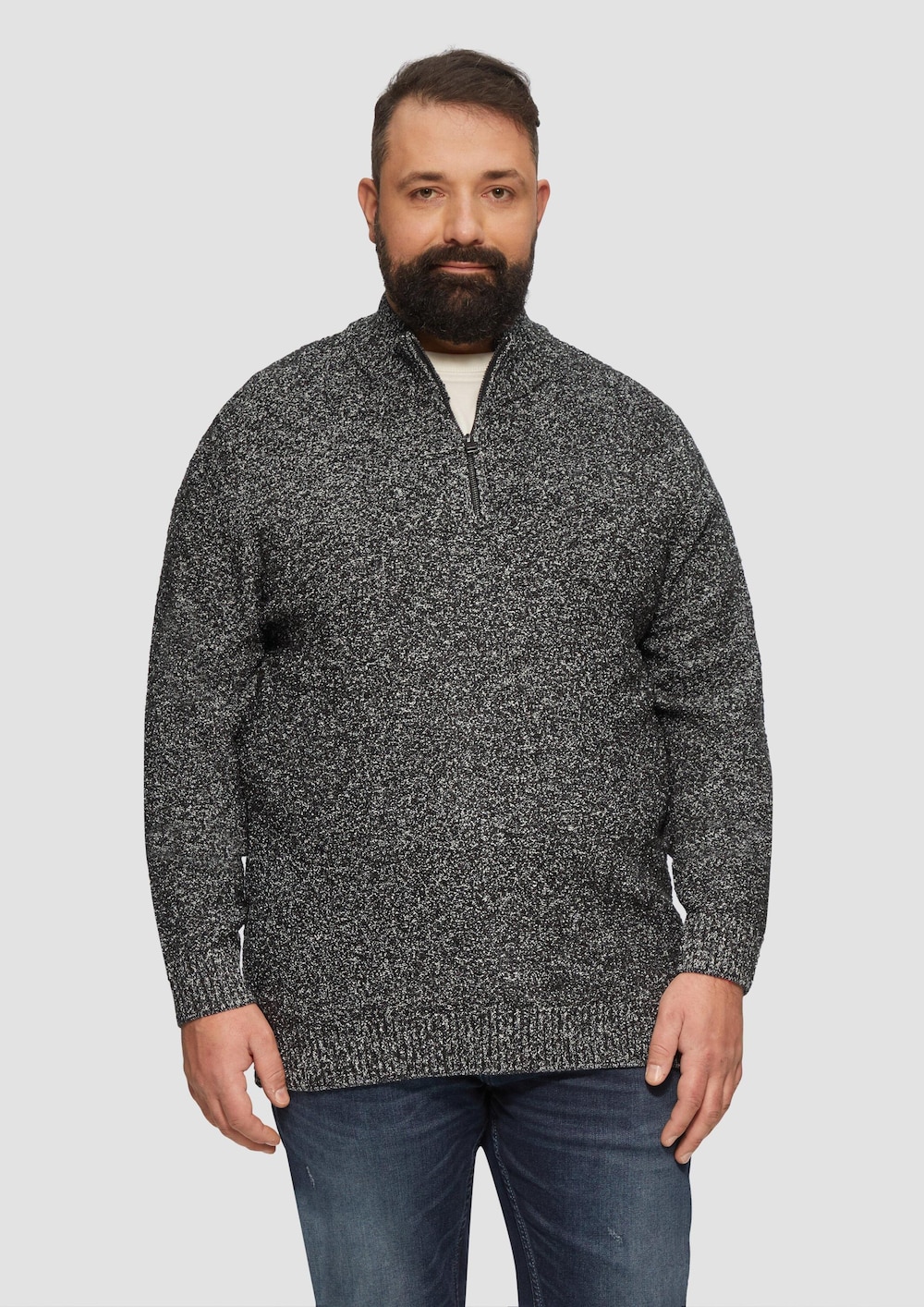 Pullover mit Troyer-Kragen in Melange-Optik