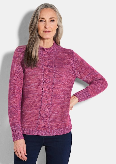 Hüftlanger Langarm Pullover, Zopfstrick