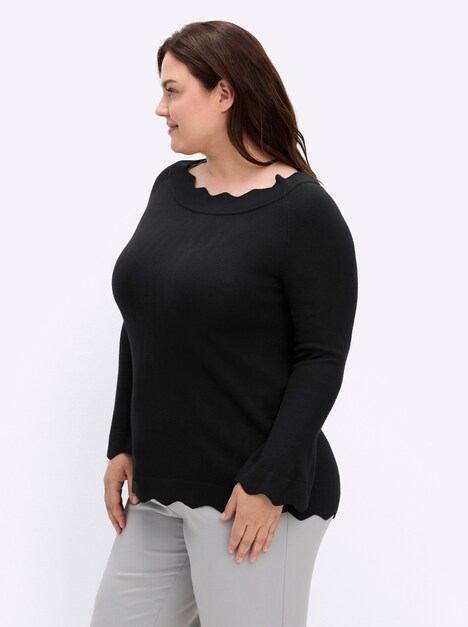 Pullover Langarm Jersey Uni Ohne Kragen