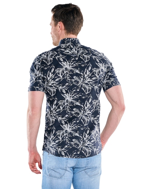 Herren Kurzarm-Hemd gemustert , Saphirblau