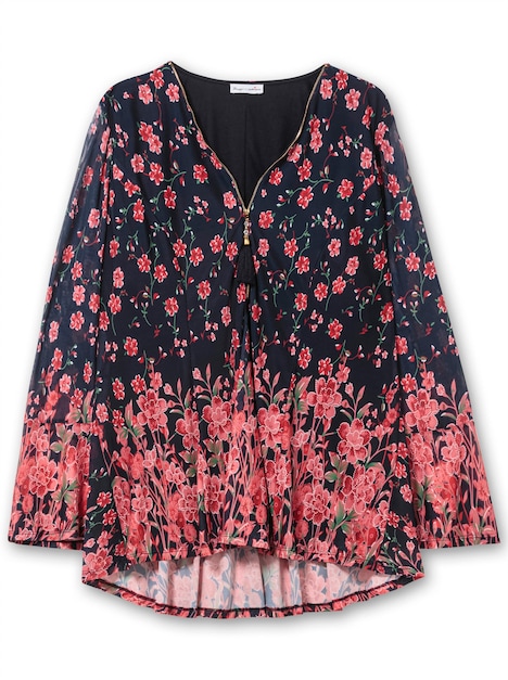 Tunika Langarm Blumen Ohne Kragen