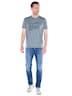 Herren Rundhals-T-Shirt mit Stickerei , Mittelblau