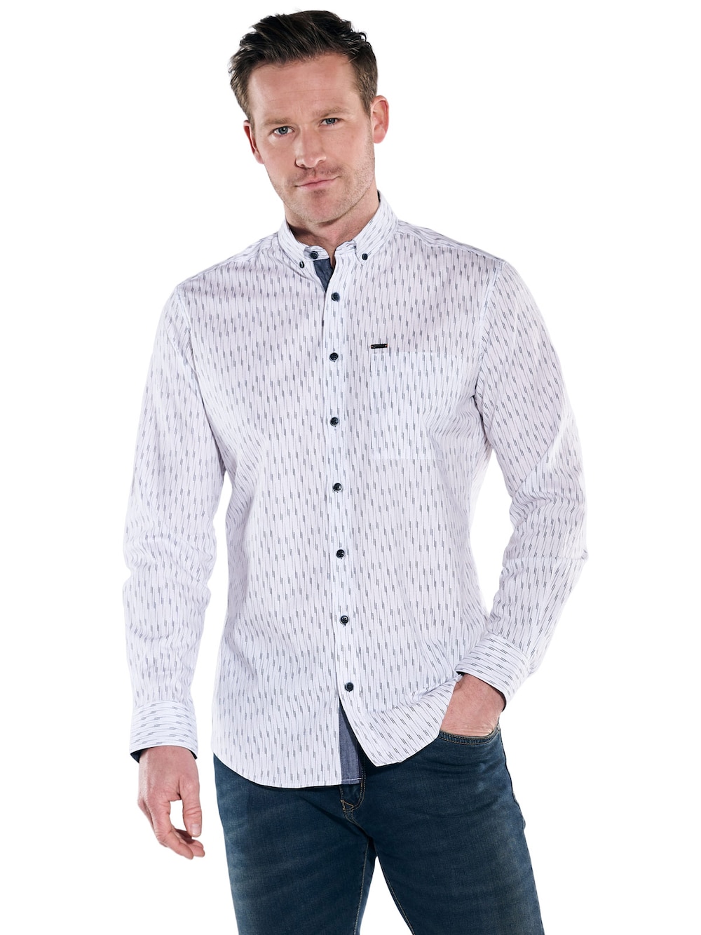 engbers Herren Hemd gemustert , Reinweiss