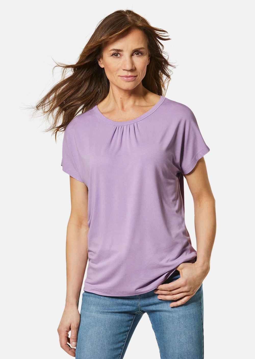 Comfortabel shirt met ronde hals van glanzende kwaliteit