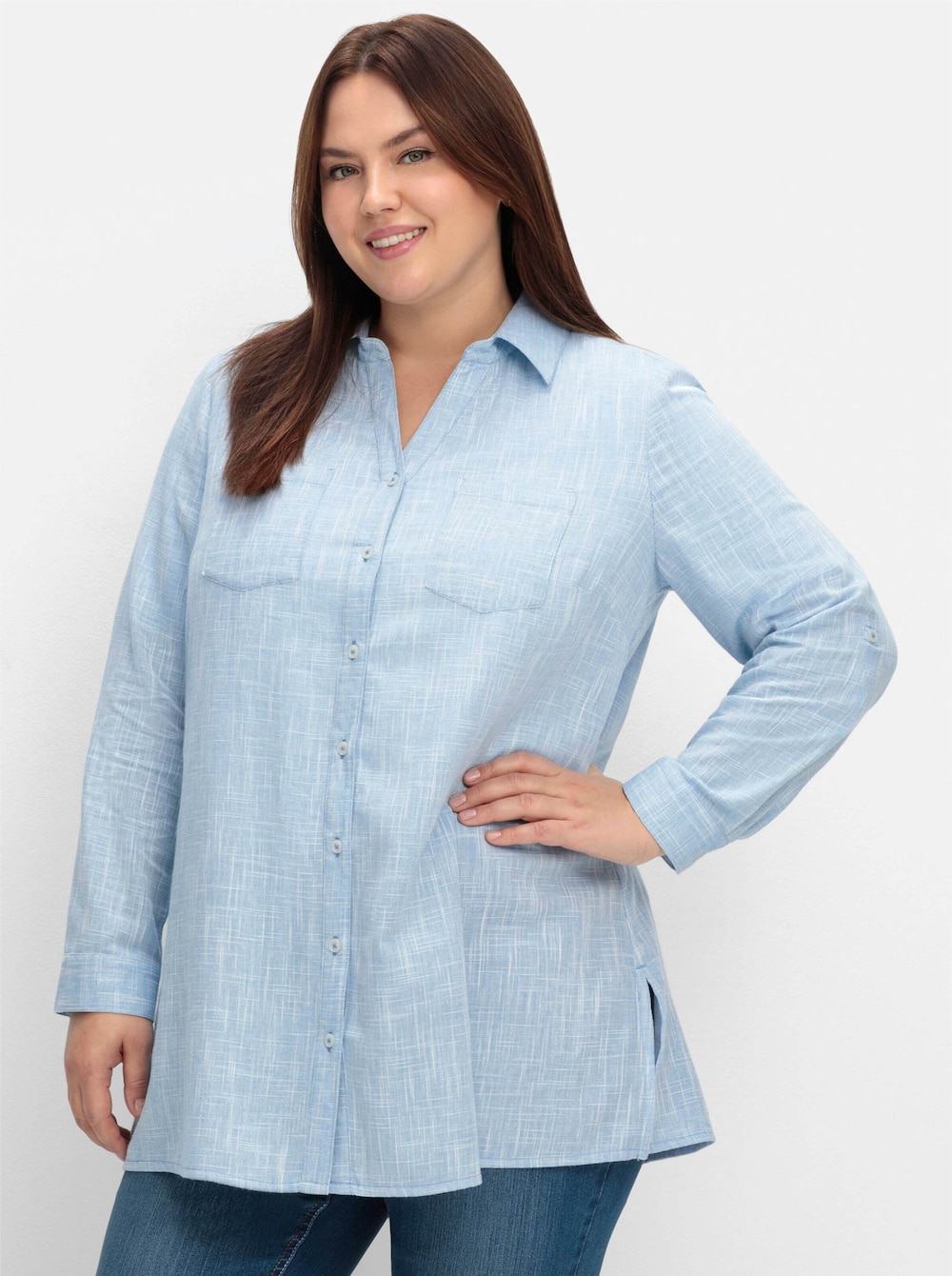 Hemdbluse Langarm Uni Hemdkragen