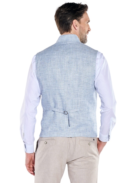 Herren Sakko Weste aus Leinenmix mit Reißverschluss , Hellblau