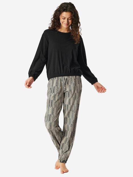 Schiesser Damen Pyjama Modern Nightwear - schwarz