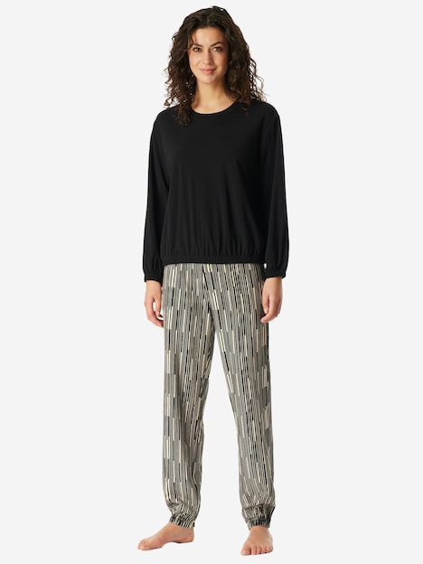 Schiesser Damen Pyjama Modern Nightwear - schwarz