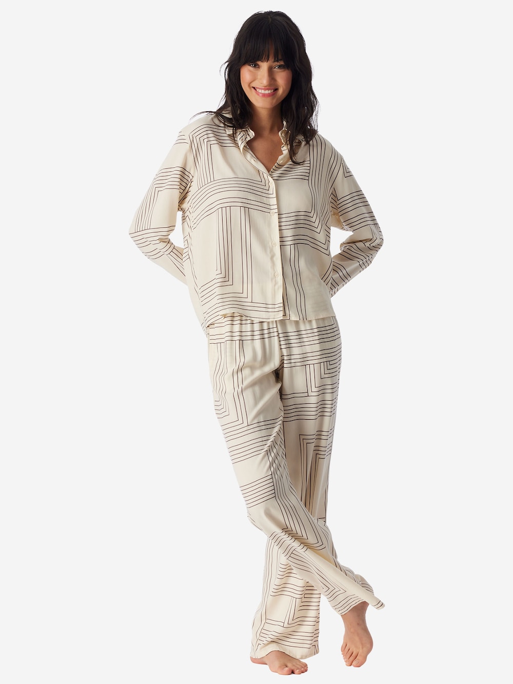 Schiesser Damen Schlafanzug Selected Premium Warming seasalt