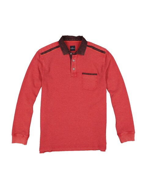 Herren Langarm-Shirt mit Polo-Kragen , Rot
