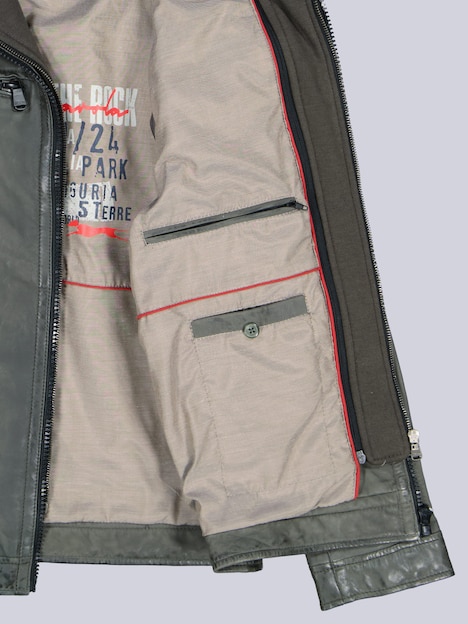 Herren Lederjacke aus Lammleder mit abnehmbarer Blende , Oliv