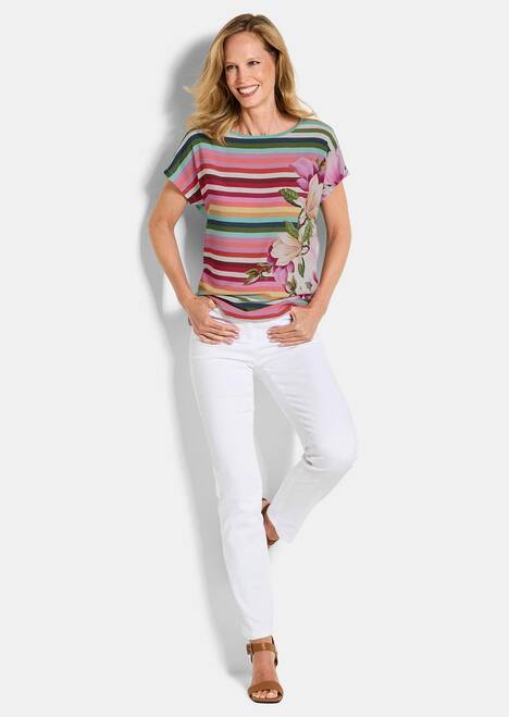 Streifenshirt mit floralen Akzenten