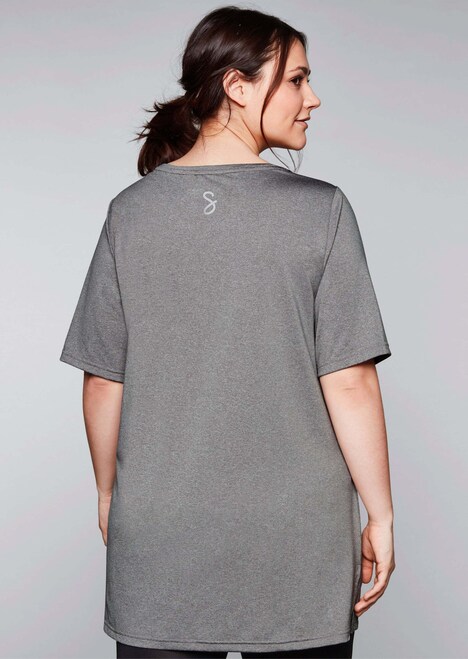 Longshirt Funktionsshirt in Longform Kurzarm Uni Rundhalskragen