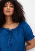 Kurzarmbluse Kurzarm-Bluse mit Lochstickerei und Carmen-Ausschnitt Kurzarm Uni