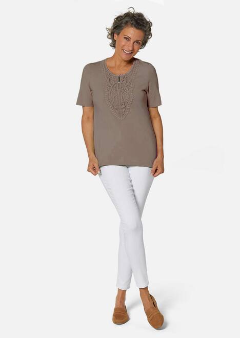 GOLDNER Kanten shirt Shirt met ronde hals en gehaakt kant