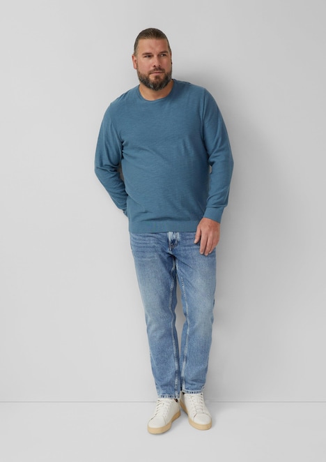 Strickpullover mit Flammgarnstruktur und Rollkante