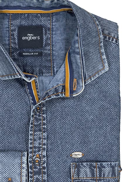 engbers Herren Langarm-Hemd in Denim-Optik , Indigoblau