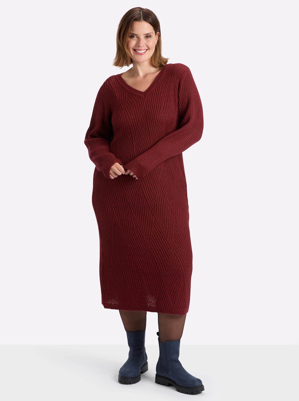 Strickkleid Strickkleid mit Rautenstrickmuster Langarm keine Angabe