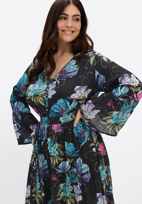 Maxikleid Maxikleid mit Blumendruck Langarm