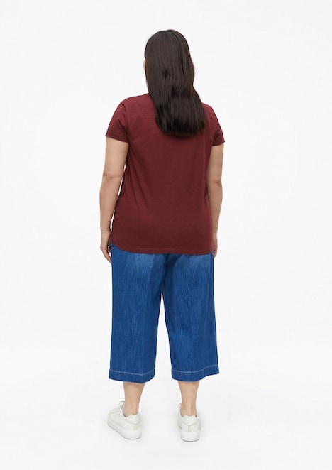 T-Shirt mit offenen Kanten in Flammgarnstruktur