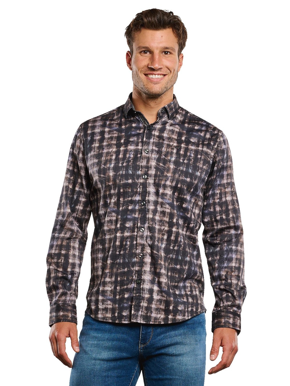 engbers Herren Langarm-Hemd mit Satin-Anteil , Schwarzbraun