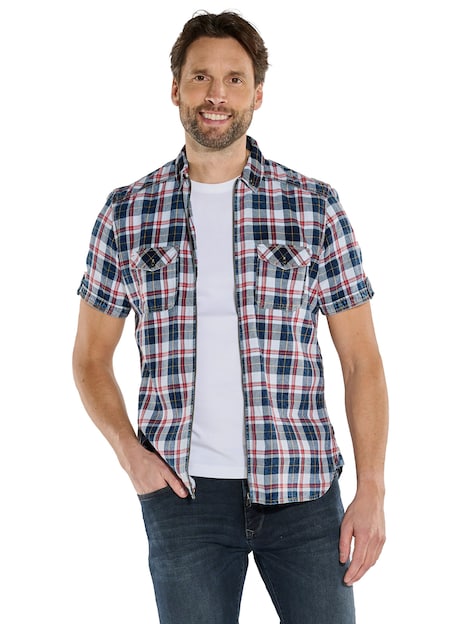 Herren Kurzarm-Hemd kariert , Rot