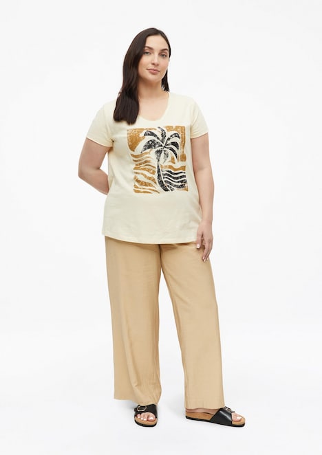 T-Shirt mit offenen Kanten in Flammgarnstruktur