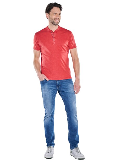 Herren Henley T-Shirt mit Knopfleiste , Feuerrot