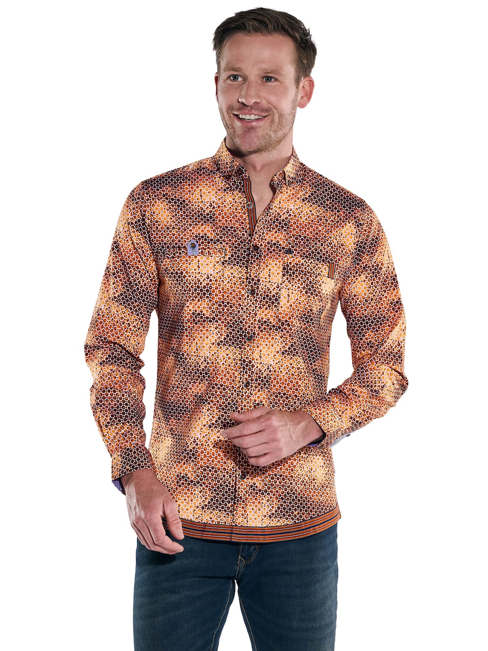 engbers Herren Langarm-Hemd gemustert , Rostorange