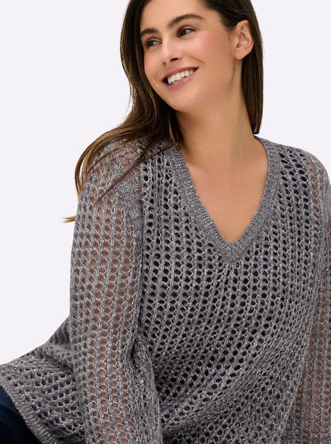 Pullover Langarm Ajour Uni Ohne Kragen