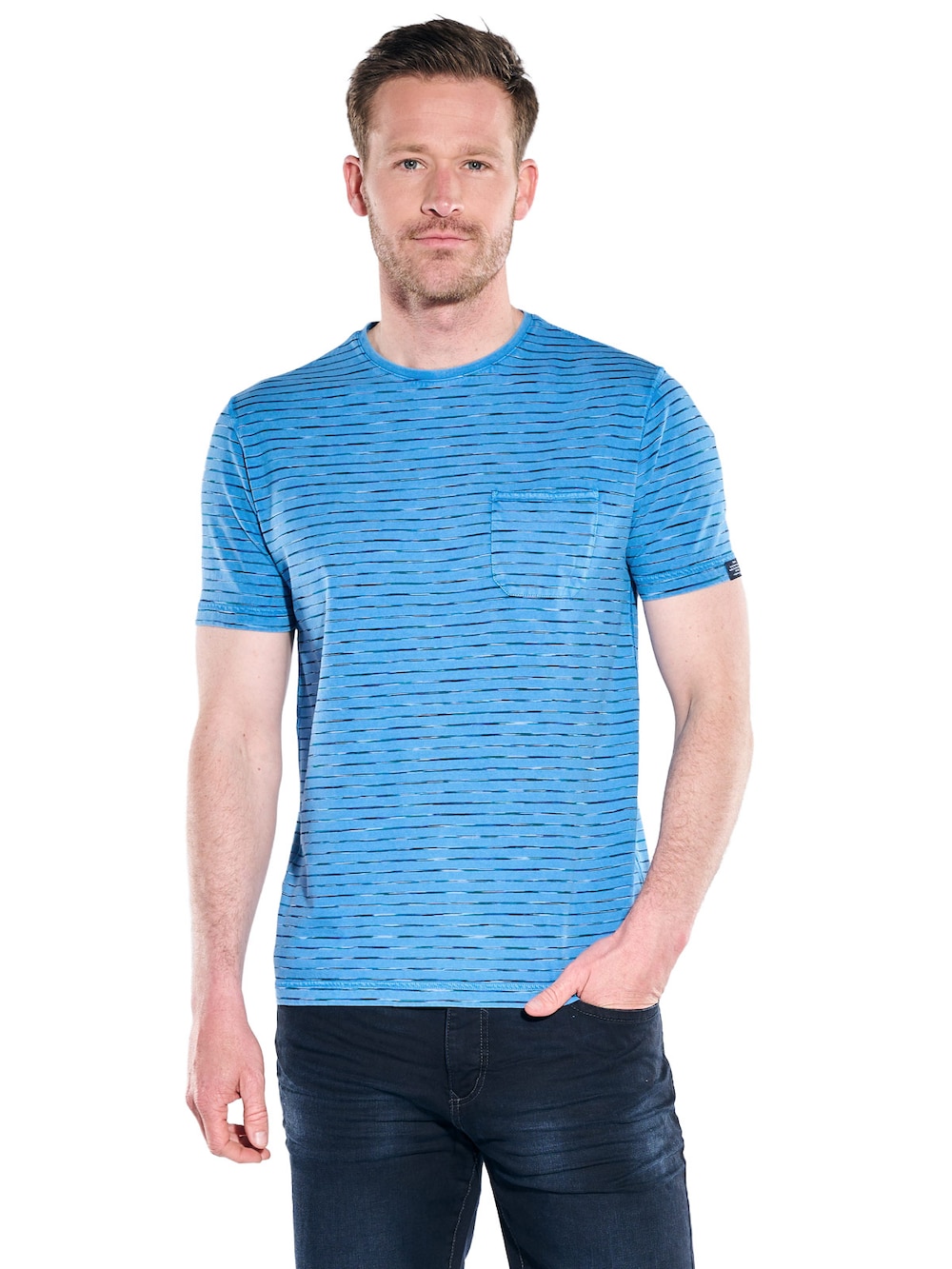 Herren Rundhals T-Shirt mit Brusttasche , Brilliantblau