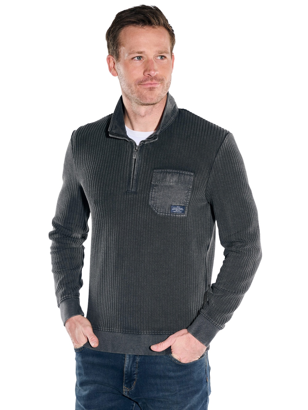 Herren Sweatshirt Stehbund , Anthrazit