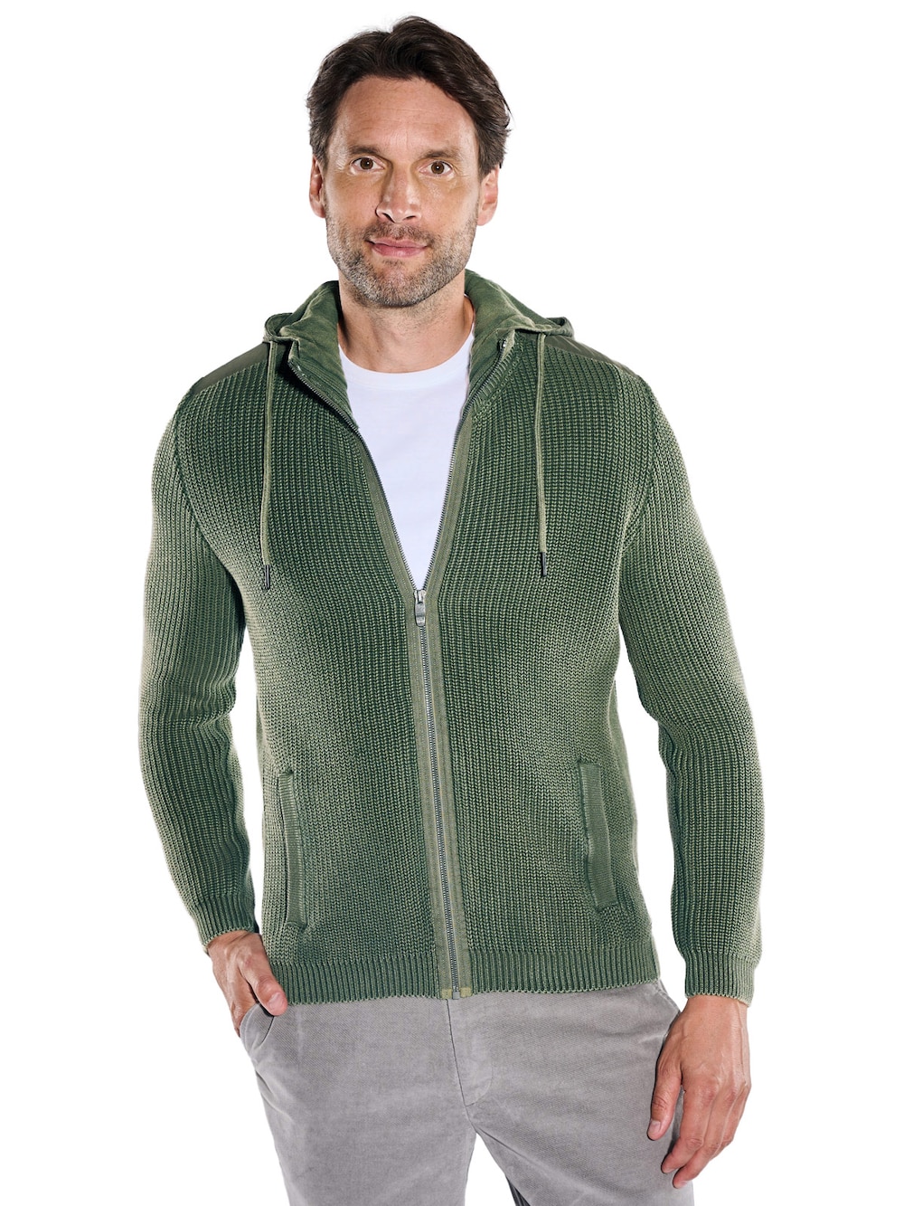 Herren Modische Strickjacke mit Kapuze , Oliv