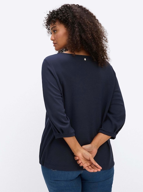 Sweatshirt Sweatshirt mit Frontprint und Häkelblumen 3/4-Arm Ohne Kragen