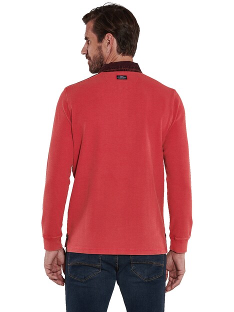 Herren Langarm-Shirt mit Polo-Kragen , Rot