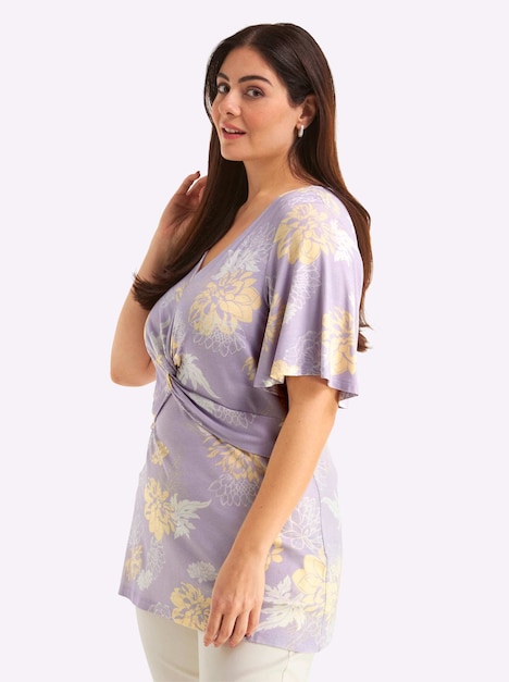Halbarmshirt Shirt mit raffiniertem Knotendetail Kurzarm Ohne Kragen