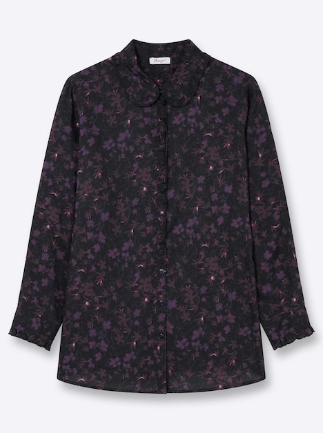 Bluse Rüschenbluse mit Bubikragen und Blümchenprint Langarm Hemdblusenkragen