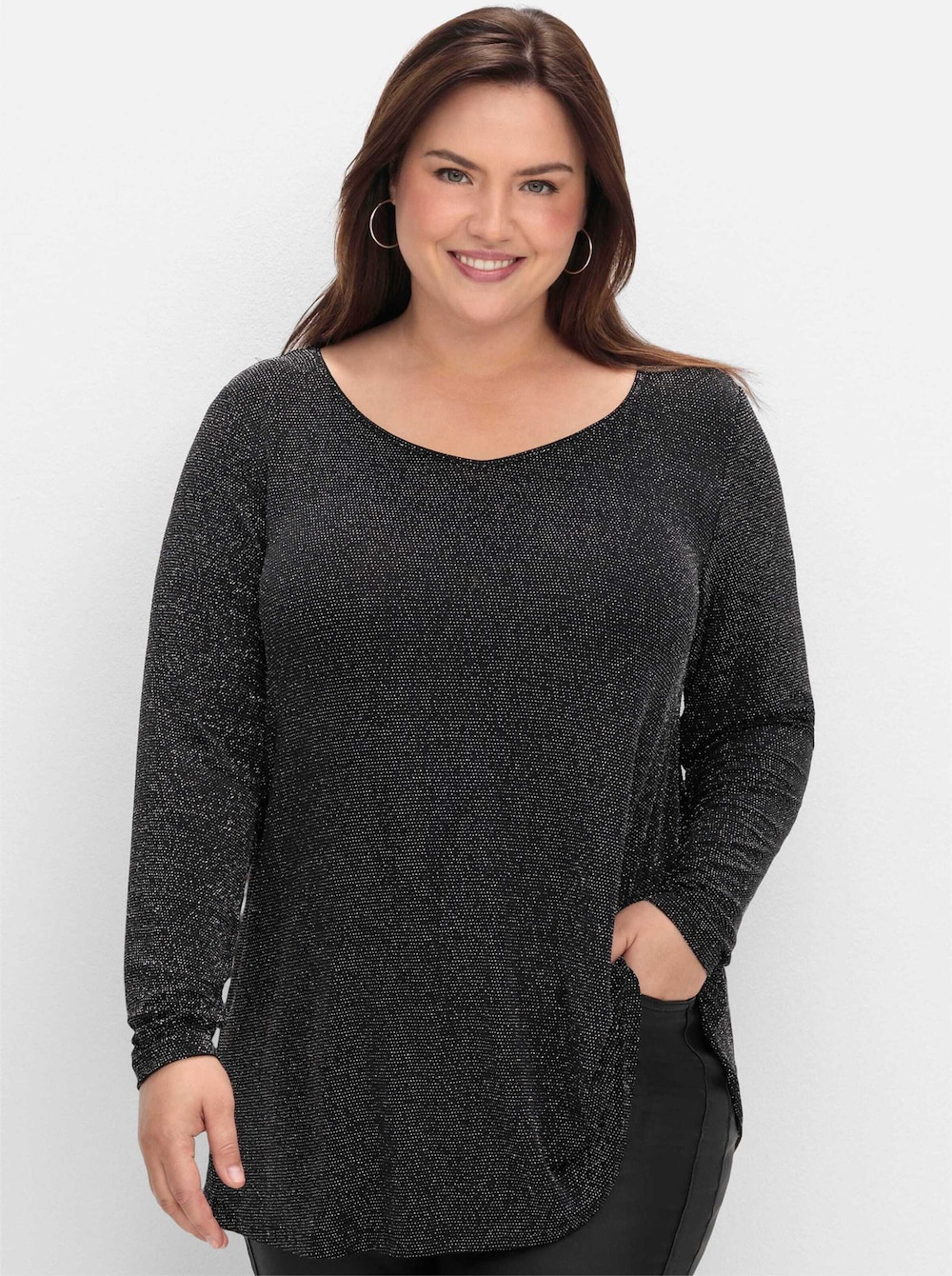 Longshirt Langarm Uni Ohne Kragen