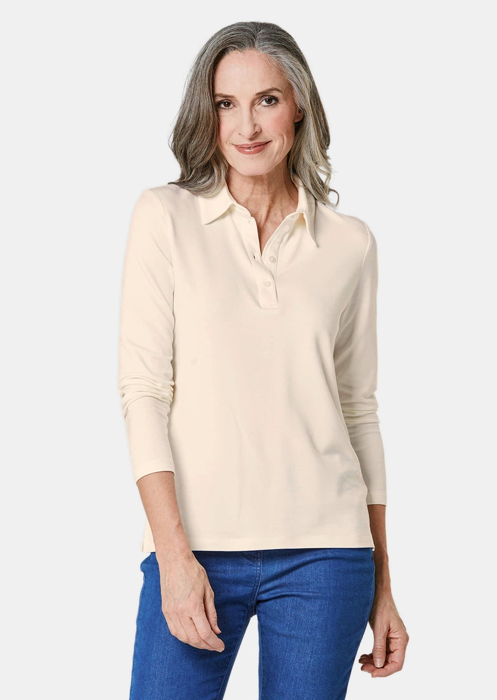 Langarm Poloshirt mit Schmuckband an Knopfleiste