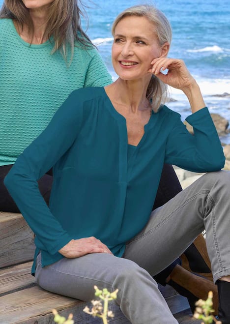 GOLDNER Blouseshirt Blouseshirt met chiffon inzet